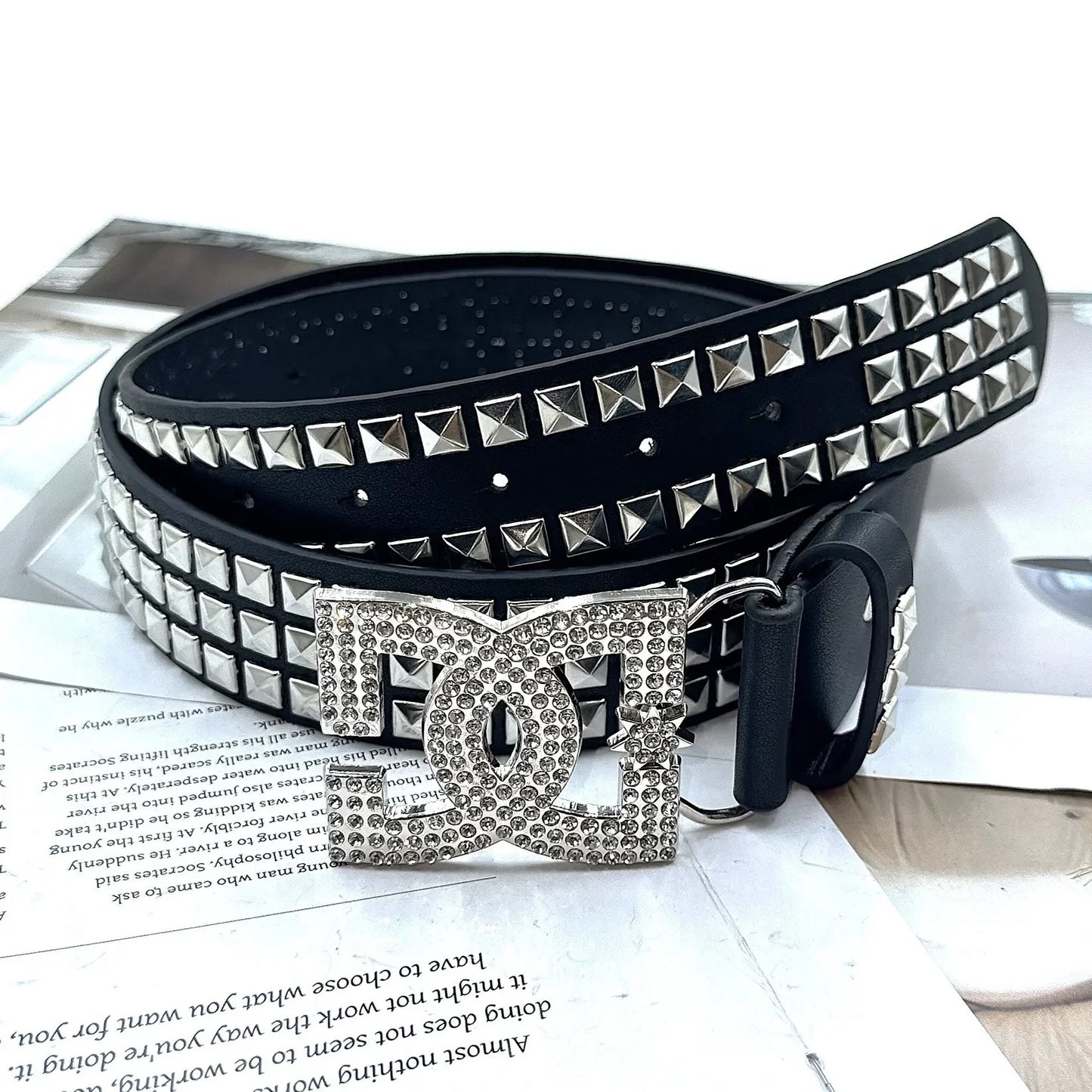Women Rhinestone Rivet Leather Belt 120cm Y2K Punk Luxury Hot Girl Versatile Decor Waist Belt
