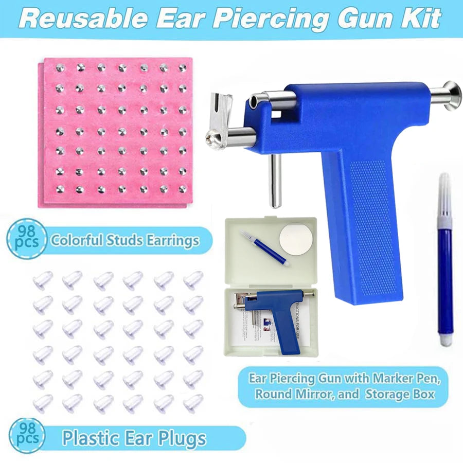 Professional Ear Piercing Gun with 98pcs Stainless Steel Earrings Stud for Home and Salon Use Ear Piercing Kit