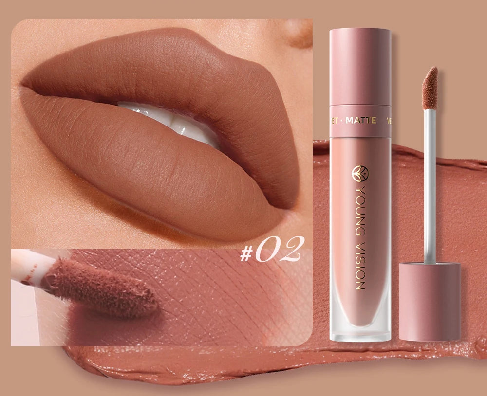 8 Color Nude Brown Matte Liquid Lipstick Velvet Sexy Dark Red Lip Glaze Non-stick Cup Not Easy To Fade Lip Gloss Lipstick Makeup