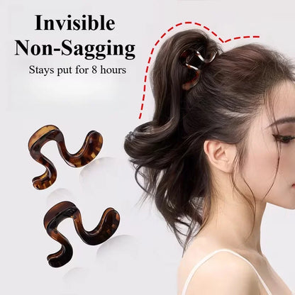 2 New elegant curved hairpins for women with high ponytail, designed for the back of the head