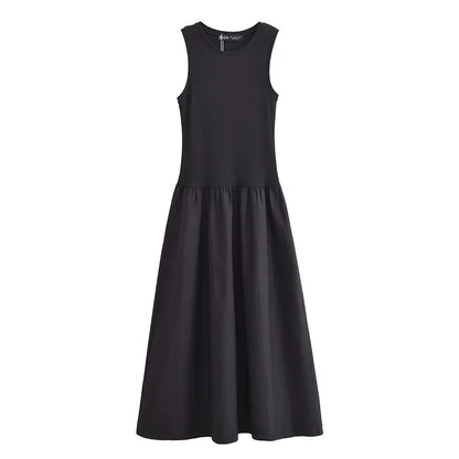HXAO Women's Black Long Dresses 2025 Spring Sleeveless Elegant Dresses Fashion Casual Vintage Party Khaki Dresses Vestidos