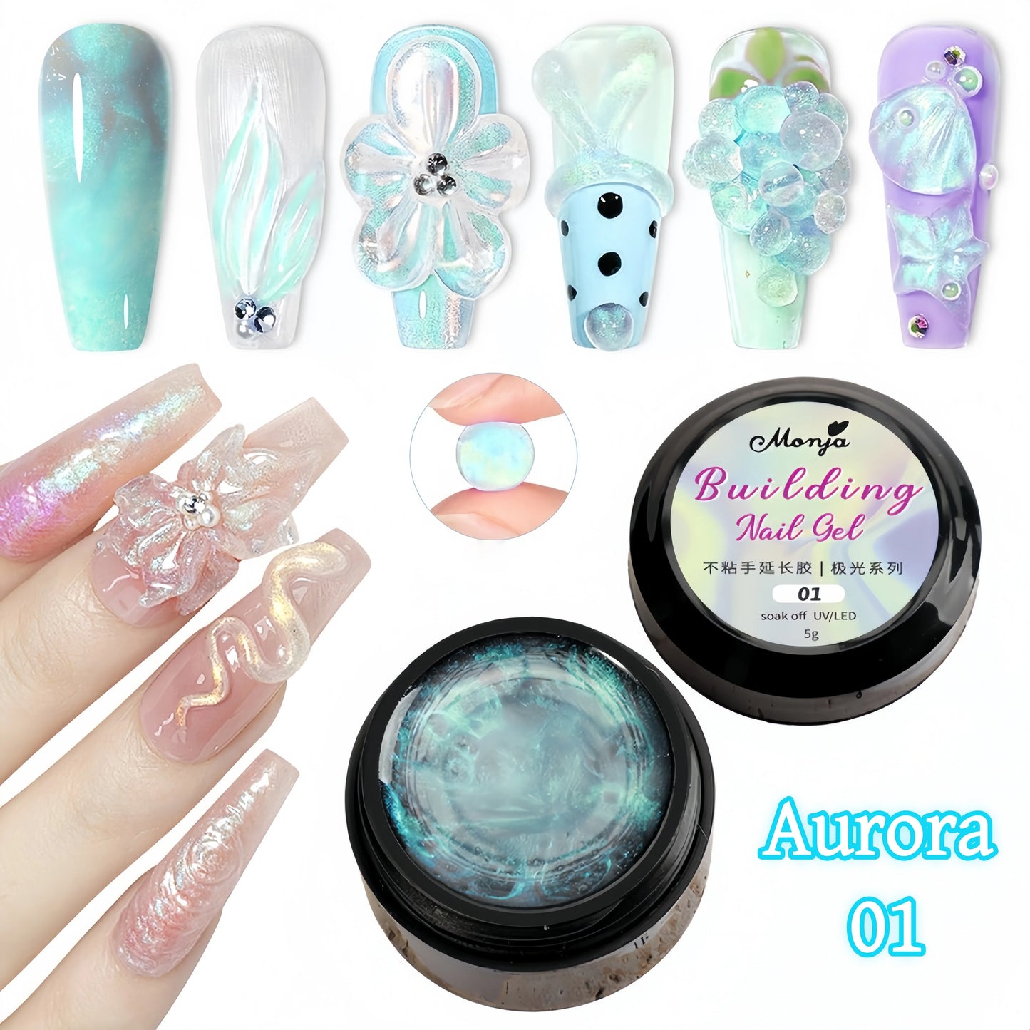 3D Nail Gel, Non-Sticky Hard Long-Lasting Overlay, Creates 3D Bow Geometric Letter Shapes, Salon Quality, Soluble Residue-Free A