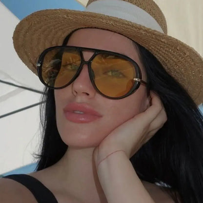 2025 European and American Fashion Sunglasses Male Pilot Double Beam Large Frame Metal New Sunglasses Female