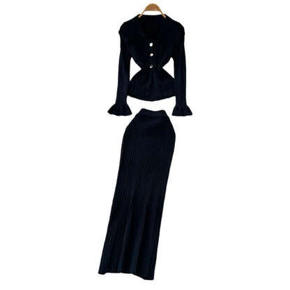 YuooMuoo Brand Fashion One-piece Knitted Maxi Dress Women Elegant V-neck Ruffled Slim Waist Bodycon Sweater Dress Party Vestido