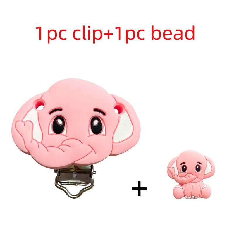 2pcs Silicone Cartoon Animal Teething Toy Fox Panda Elephant Food-Grade Silicone Nipple Necklace Clip Baby Toy Gift
