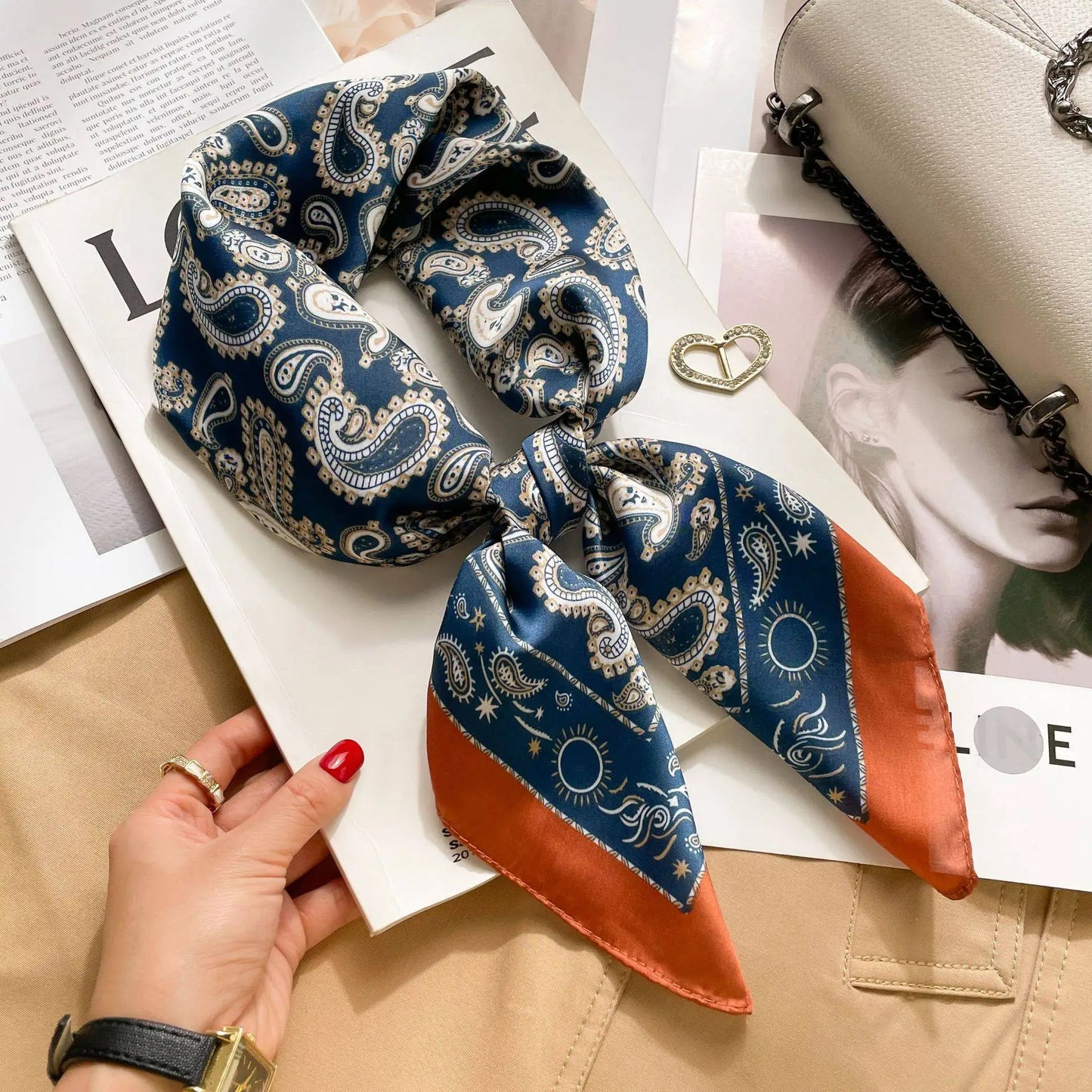1pcs 70cm Houndstooth Printed Square Scarf For Women Silk CHRISTIAN Letters Fashionable And Versatile Headscarf Scarf Bandana