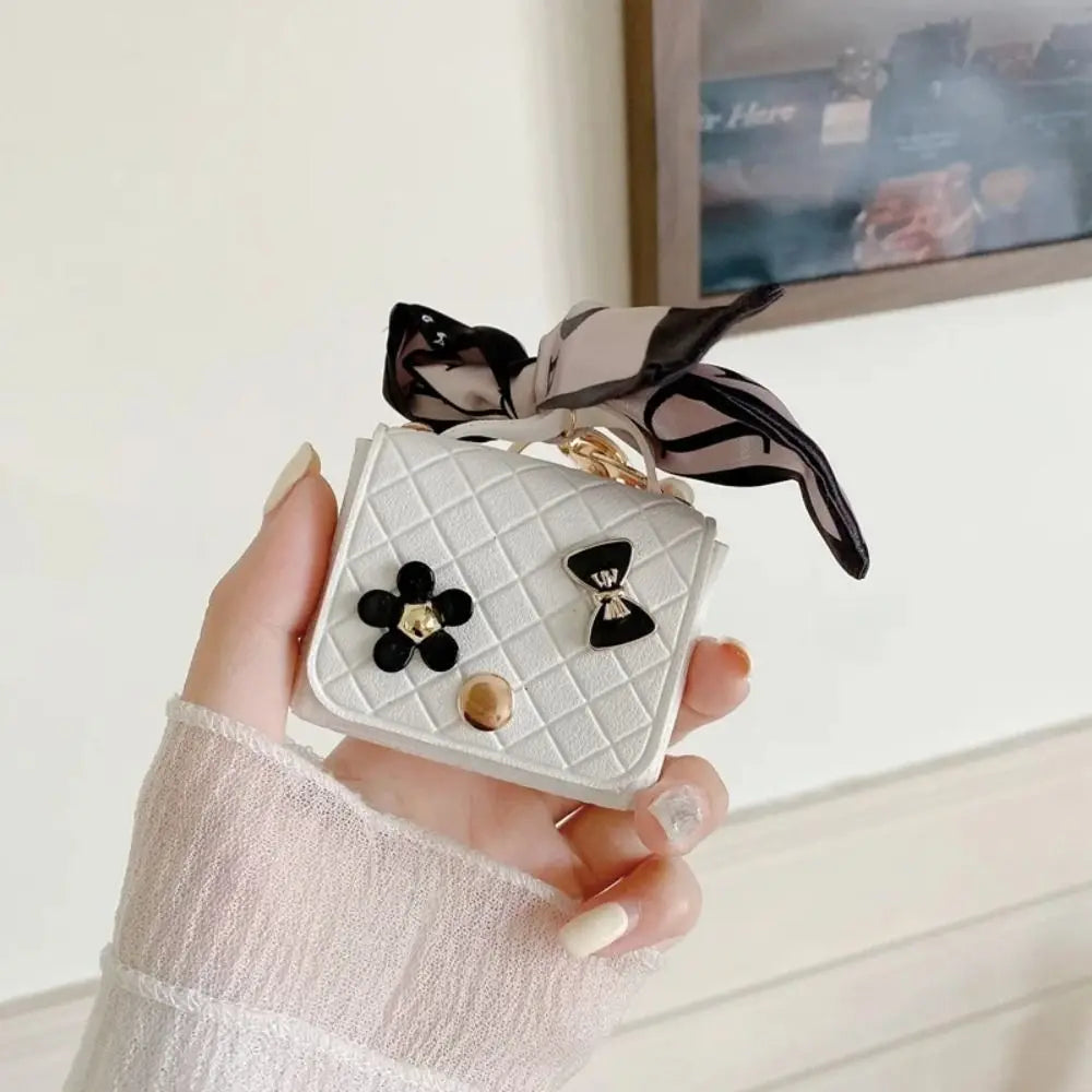 Fashion Leather Earphone Storage Bag Mini Creative Keychain Solid Color Pendant Earphone Case Bluetooth Headset Cover