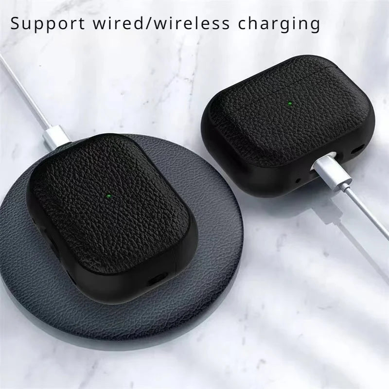 Litchi Leather Case For AirPods 4 3 2 1 Business Earphones Cases For Apple AirPods Pro 1st 2nd Gen Cover Headset Shell With Hook