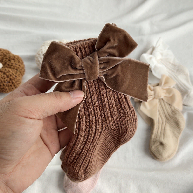 Winter Baby Socks Boy Girl Newborn Autumn Big Bow Socks Children Mid-tube Warm Cotton Socks Toddler Infant Accessories Clothes