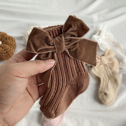 Winter Baby Socks Boy Girl Newborn Autumn Big Bow Socks Children Mid-tube Warm Cotton Socks Toddler Infant Accessories Clothes