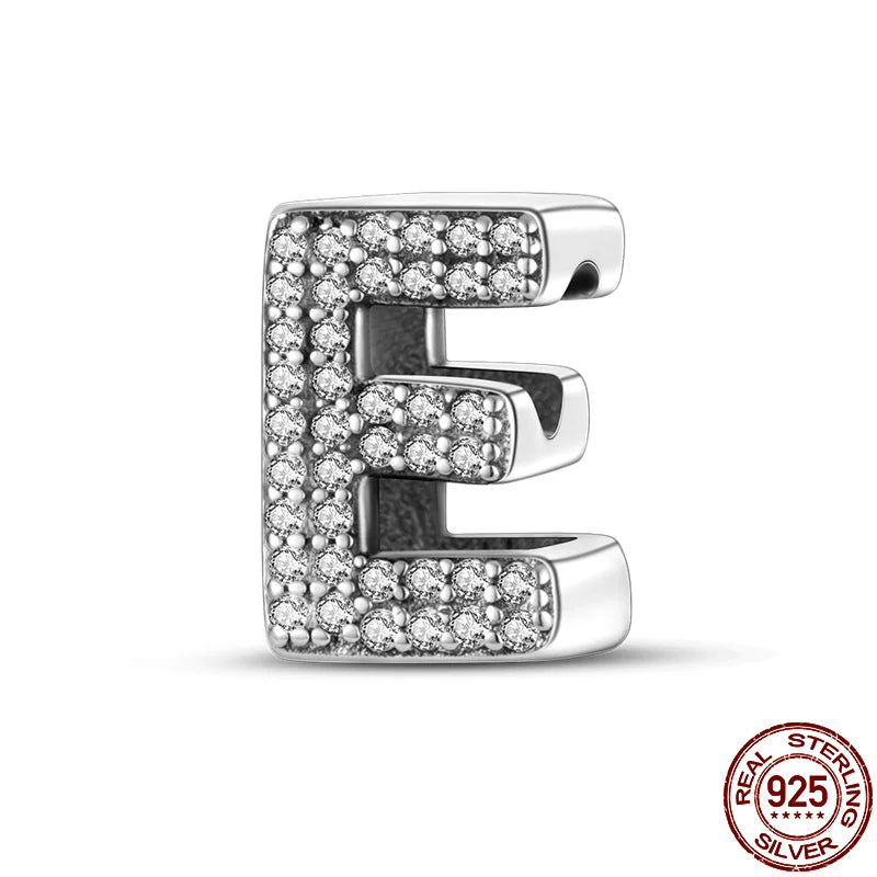 Original 925 Sterling Silver 26 Alphabet Letters Sparkling Zircon Charms Pendant Beads For Women Fine DIY Birthday Jewelry Gifts