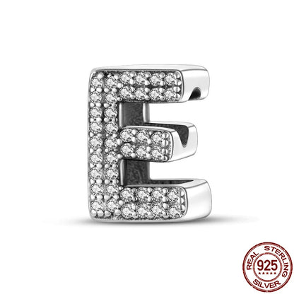 Original 925 Sterling Silver 26 Alphabet Letters Sparkling Zircon Charms Pendant Beads For Women Fine DIY Birthday Jewelry Gifts