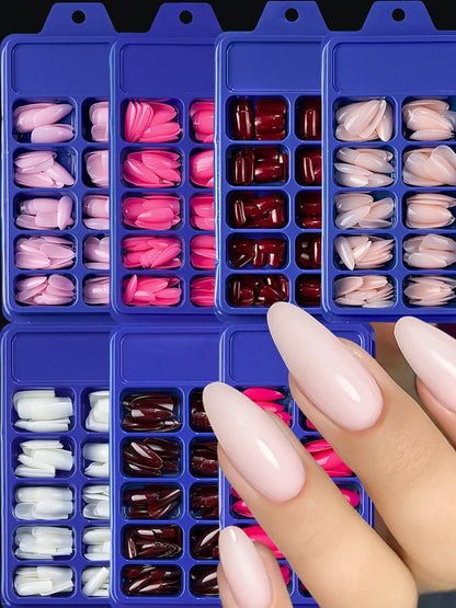 120Pcs Wine Red Almond Press On Nails Full Coverage Fake Nail Tip False Fingertips for Dating/Party Women Manicure Extension Tip