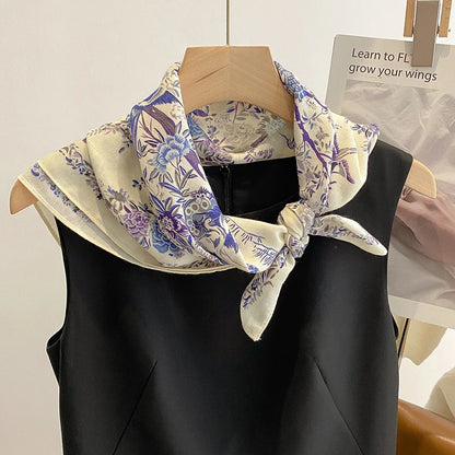 1PCS 70cm Leaf Pattern Silk Scarf for Women Simulated Silk Fresh and Versatile Headwear Bag Clothing Accessories Square Scarf