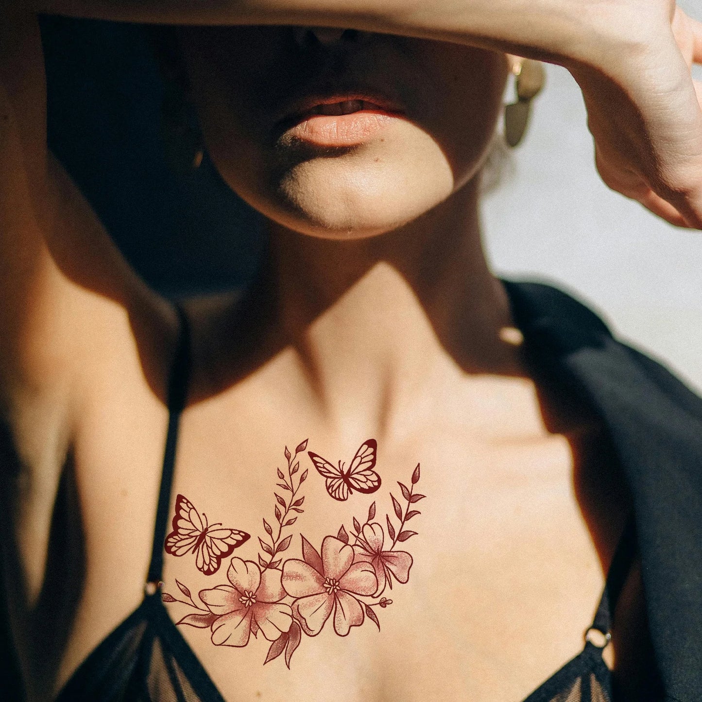1 Sheet Butterfly Flower Temporary Tattoo Stickers, Waterproof Fake Tattoos Last for 2-5 Days