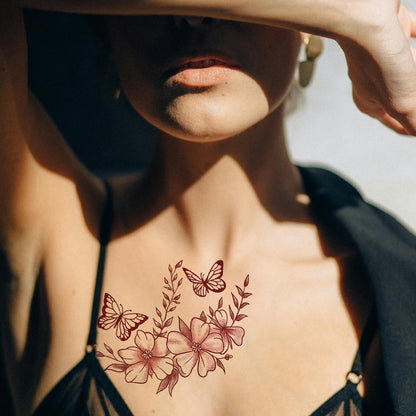 1 Sheet Butterfly Flower Temporary Tattoo Stickers, Waterproof Fake Tattoos Last for 2-5 Days
