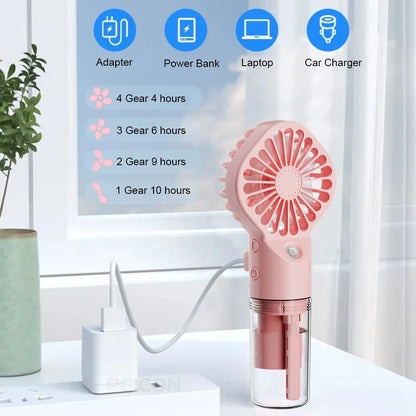 Portable Water Mist Fan Mini Handheld Spray Fan USB Rechargeable Humidifier Fan 4 Speeds Powerful Wind Outdoor Personal Hand Fan