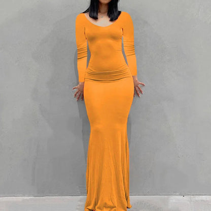 New women's dress long skirt casual slim long-sleeved home dress