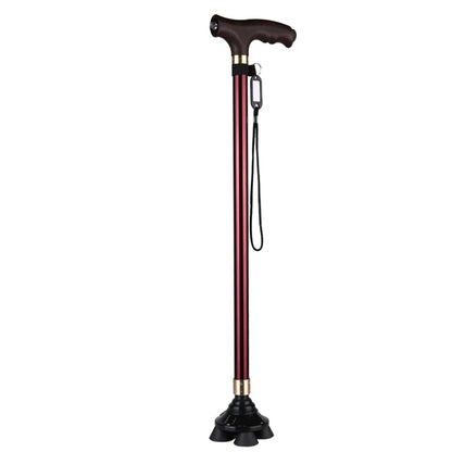 LED Light Non-Slip Elderly Walking Sticks Aluminum Alloy Multifunctional Crutch with Big Four Feet for Old Men