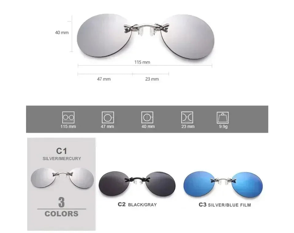  VIEWRING1-2PCS Clip On Nose Glasses Round Rimless Matrix Morpheus Sunglasses Mini Frameless Vintage Men Eyeglasses