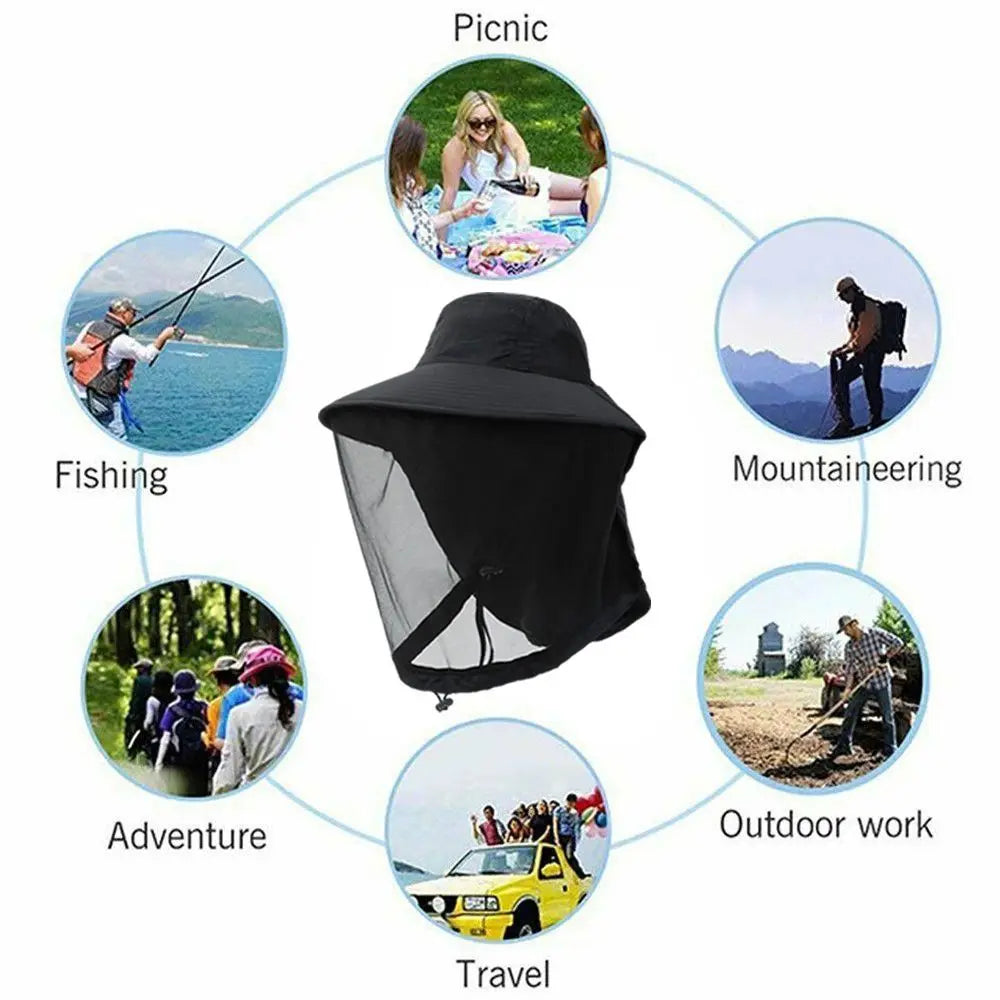 UV Protection Hat with Face Mask Breathable Insect Protection Wide Brim Fishing Hat Outdoor Sport Nature Hiking Camping Mesh Hat