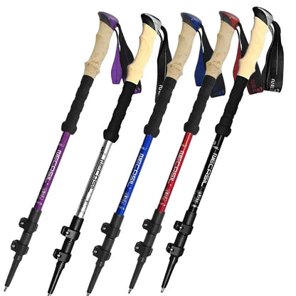 1pcs Hiking Anti Shock Walking Sticks Telescopic Trekking Climbing Poles Ultralight Walking Canes  Aluminum Outdoor  135CM