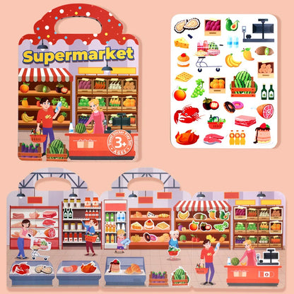 1 Book Jelly Sticker Book Quiet Book DIY Fun for Children's Scene Stickers Repeatedly Paste Puzzle Sticker Book