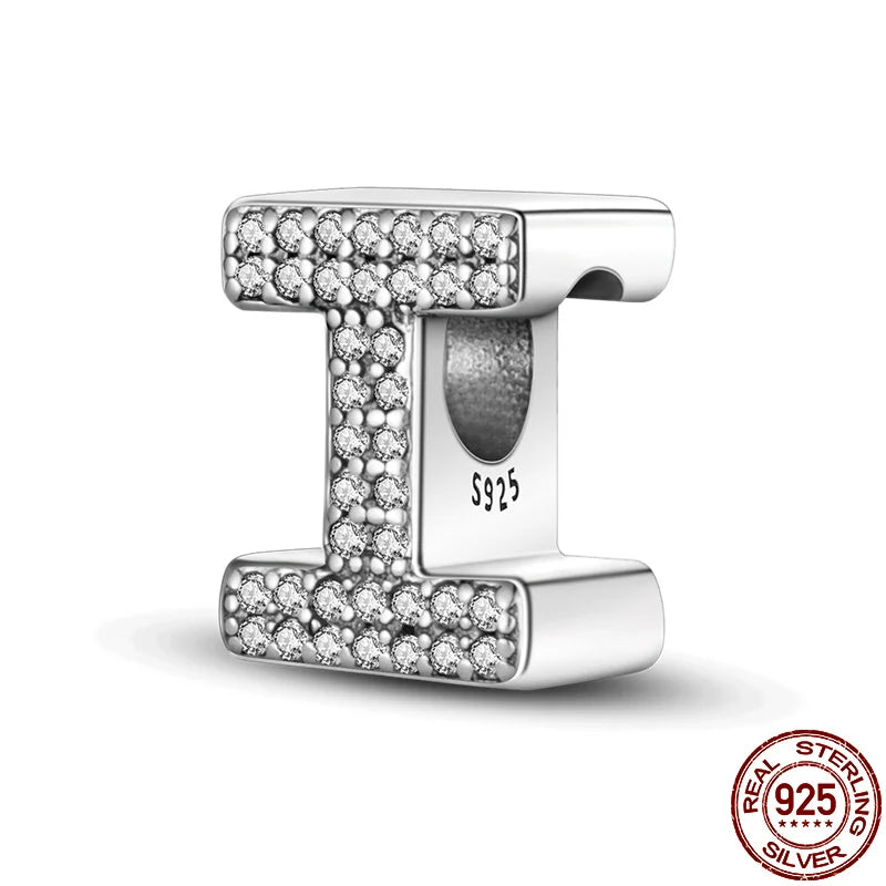 Original 925 Sterling Silver 26 Alphabet Letters Sparkling Zircon Charms Pendant Beads For Women Fine DIY Birthday Jewelry Gifts