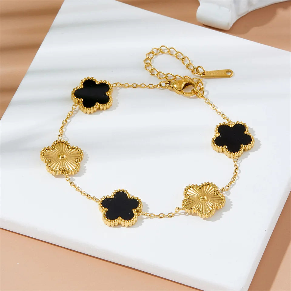 Fashion Flower Stainless Steel Bracelets For Women Trendy Gold Color Metal Bracelet Party Birthday Daily Cute Romantic Jewelry