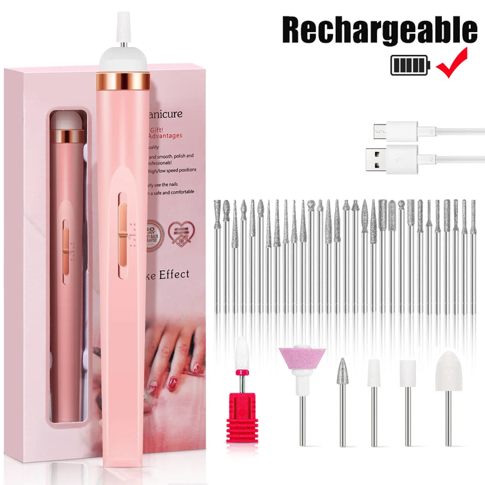 LINMANDA Portable Electric Nail File Nail Set with 4 Speeds Cuticle Trimmer Battery Operated Manicure and Pedicure Tools