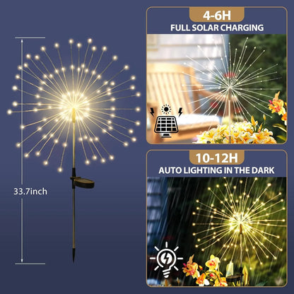 60/200LEDs Solar Firework Lights Outdoor Waterproof Solar Garden Lights 8 Lighting Modes With Remote Control Decorations Light