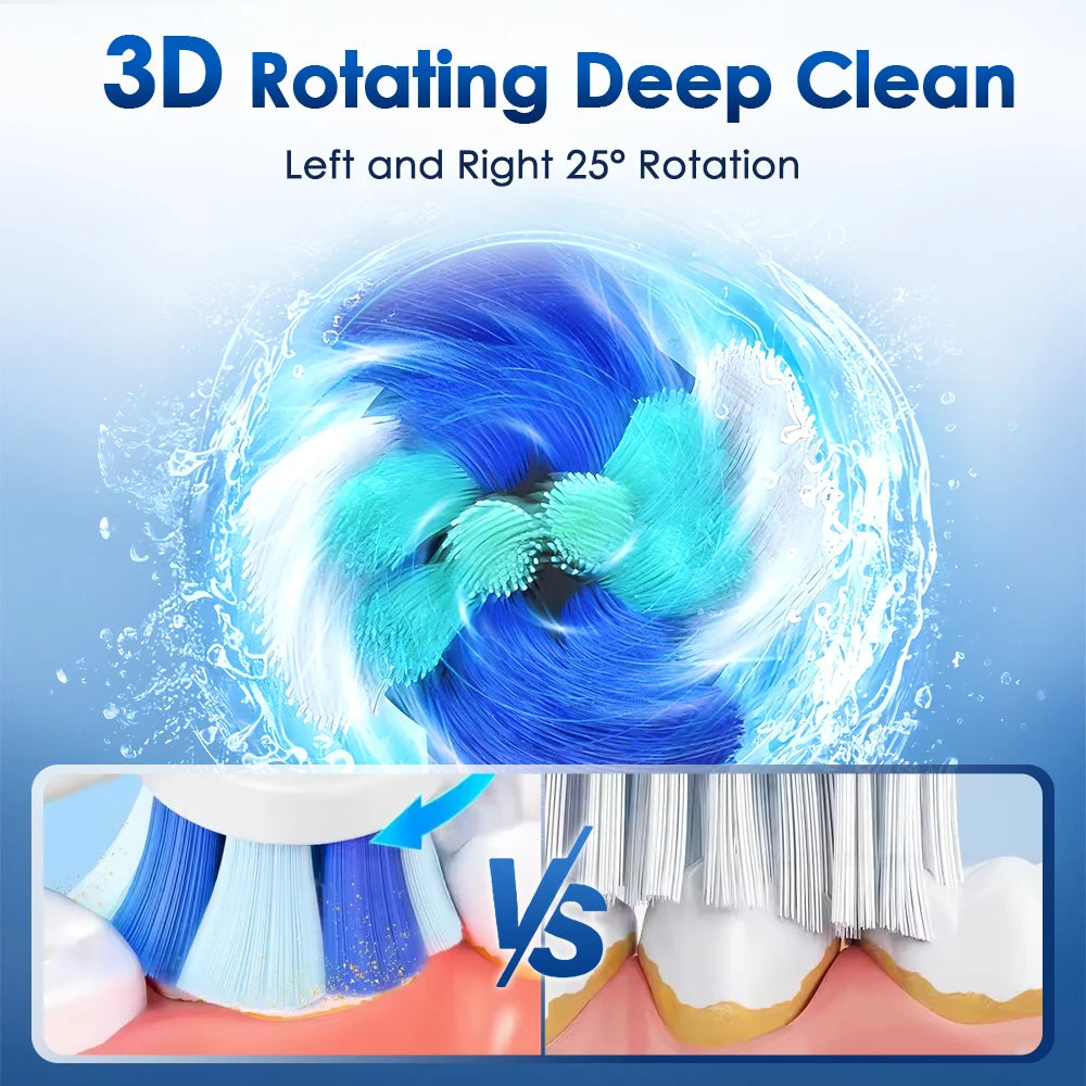 3D Rotating Electric Toothbrush 5 Modes USB Fast Rechargeable Rotary Electric Toothbrush with Travel Case 4 Brush Heads