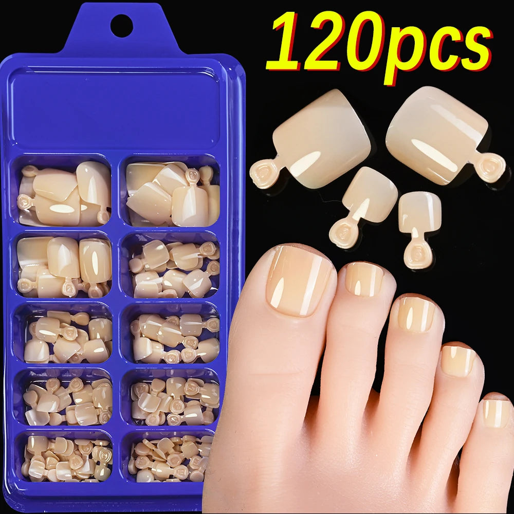 120Pcs Glossy Black Press On Toenails Short Square Full Cover Fake Toenail Tips for Summer Women False Foot Nail Tip Extension &