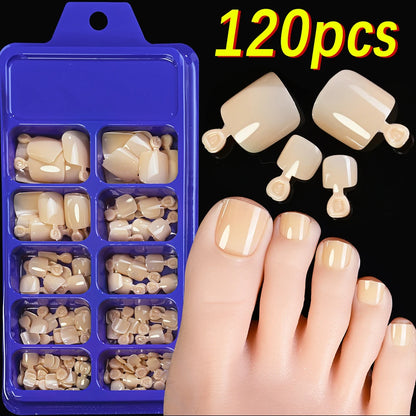 120Pcs Glossy Black Press On Toenails Short Square Full Cover Fake Toenail Tips for Summer Women False Foot Nail Tip Extension &