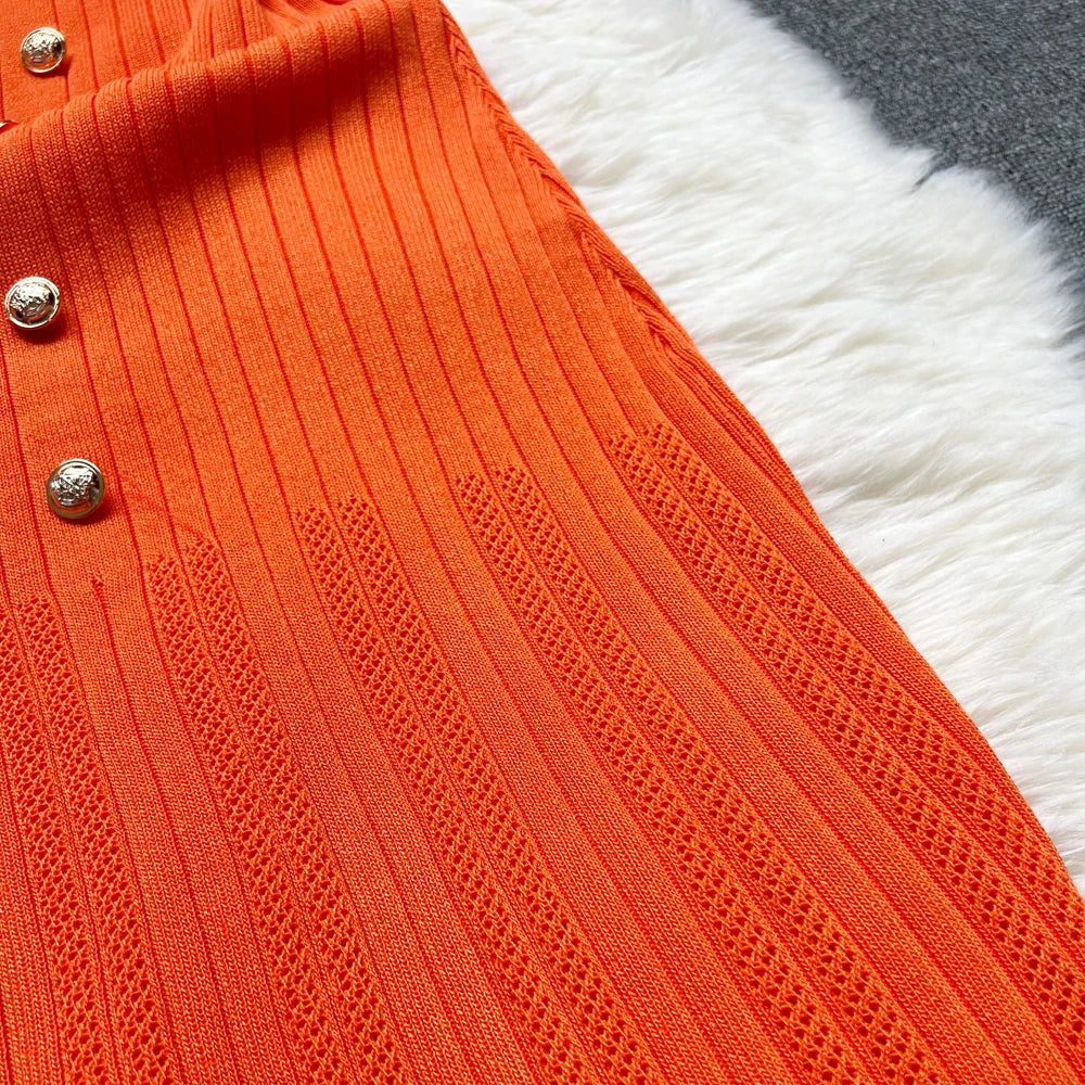 YuooMuoo 2026 Summer Women Knitted Long Dress Brand Fashion O-neck Buttons Bodycon Sweater Dress Elegant Lady Office Vestidos