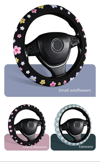 Car Steering Wheel Cover Flowers Print Anti-slip Universal Auto Steering Wheel Protector Interior Accessories wheel cover