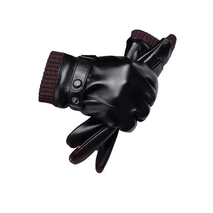 Winter Fashion Black PU Leather Gloves Male Thin Style Driving Leather Men Gloves Non-Slip Full Fingers Palm Touchscreen
