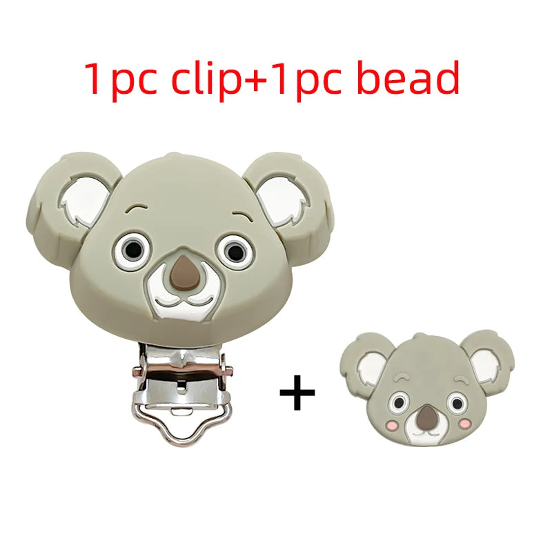 2pcs Silicone Cartoon Animal Teething Toy Fox Panda Elephant Food-Grade Silicone Nipple Necklace Clip Baby Toy Gift
