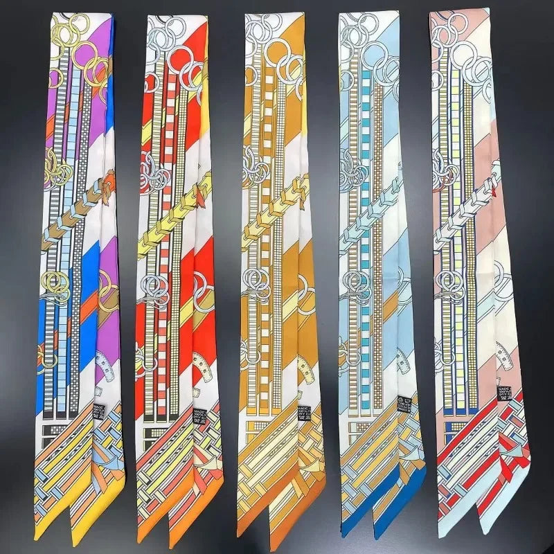New Long Small Silk Scarf Headband Women's Double-sided Elegant Binding Strap Streamer Small Scarf Gift Ribbon Silk Scarf