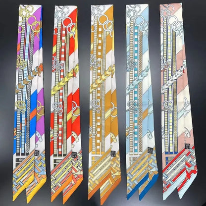 New Long Small Silk Scarf Headband Women's Double-sided Elegant Binding Strap Streamer Small Scarf Gift Ribbon Silk Scarf