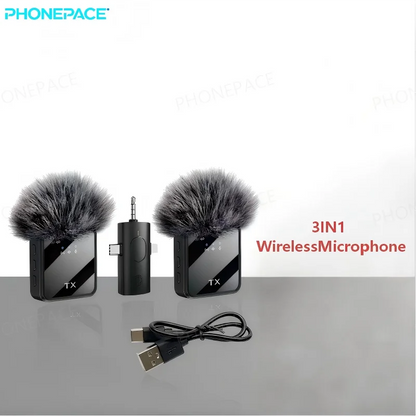 Wireless Lavalier Microphone Noise Cancelling Clip On Mic Rechargeable For IOS Android Podcast Vlog Live Recording