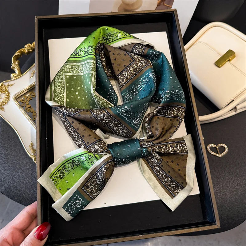 Fashion Skinny Silk Scarf for Women Letter Hair Ribbons Headbands Bandana Female Bag Wrist Wrap Neckerchief Foulard Neck Ties