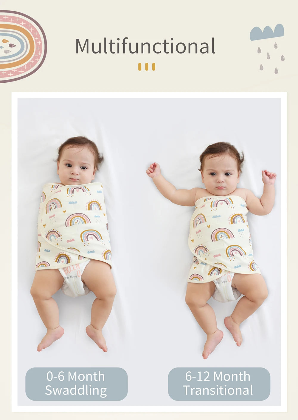 Bilayer Baby Wrap Blanket Newborn Baby Swaddle Tie Anti Startle Jump Blanket Summer Thin Cotton Soft Diaper Changing Blanket