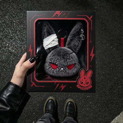Hot Gothic Bunny Plush Keychain RabbitBag Charm with Bandage Desian Kawaii Key Ring Pendant Car Bag Ornament  Gift To