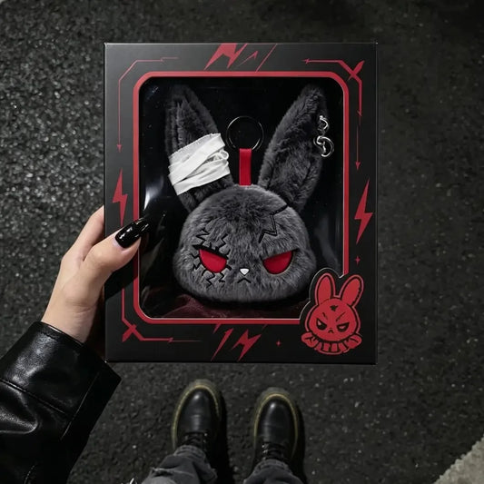 Hot Gothic Bunny Plush Keychain RabbitBag Charm with Bandage Desian Kawaii Key Ring Pendant Car Bag Ornament  Gift To