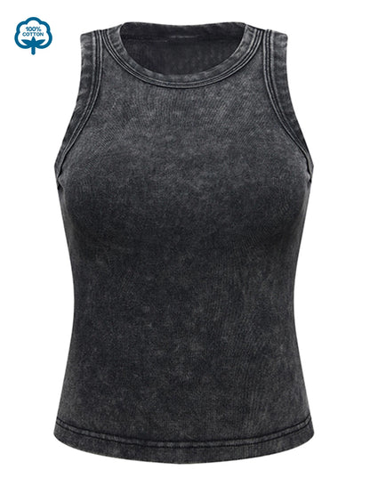 100% Cotton Solid Color Women Washed Vest Y2K Casual Tank Top Street Sleeveless Clothes Summer Rhinestone Craft Sportswear