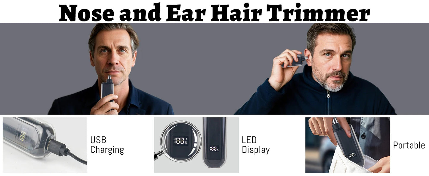 USB Rechargeable Nose and Ear Hair Trimmer for Men Electric Clipper Quick Charging Low Noise Washable Pocket Eyebrow Trimmer ﻿