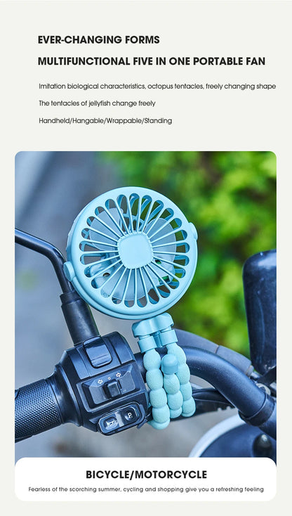 Portable USB Desktop Folding Fan,Outdoor Baby Stroller Handheld Fan, Summer Mute Small Multifunctional Octopus Mini Fan