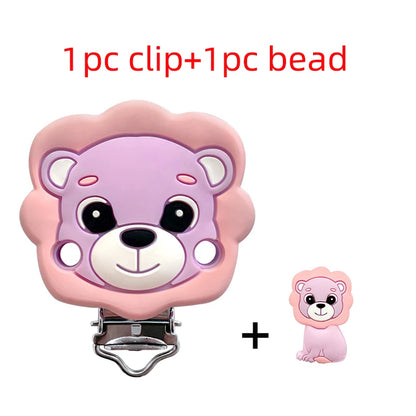 2pcs Silicone Cartoon Animal Teething Toy Fox Panda Elephant Food-Grade Silicone Nipple Necklace Clip Baby Toy Gift