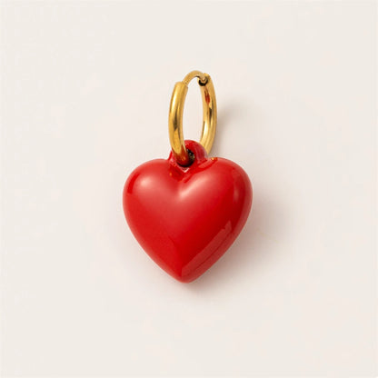 Drip oil red love necklace pendant, niche heart-shaped couple accessory DIY handmade pendant, gold-plated